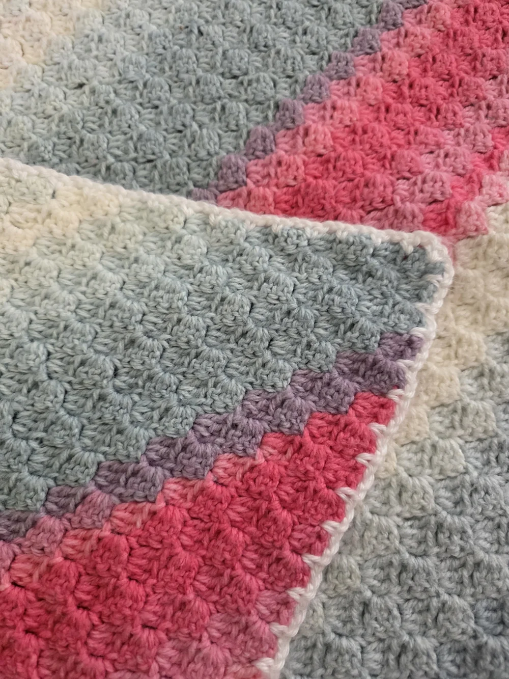 Handmade Striped Crochet Throw Blanket - Pink, Blue & White